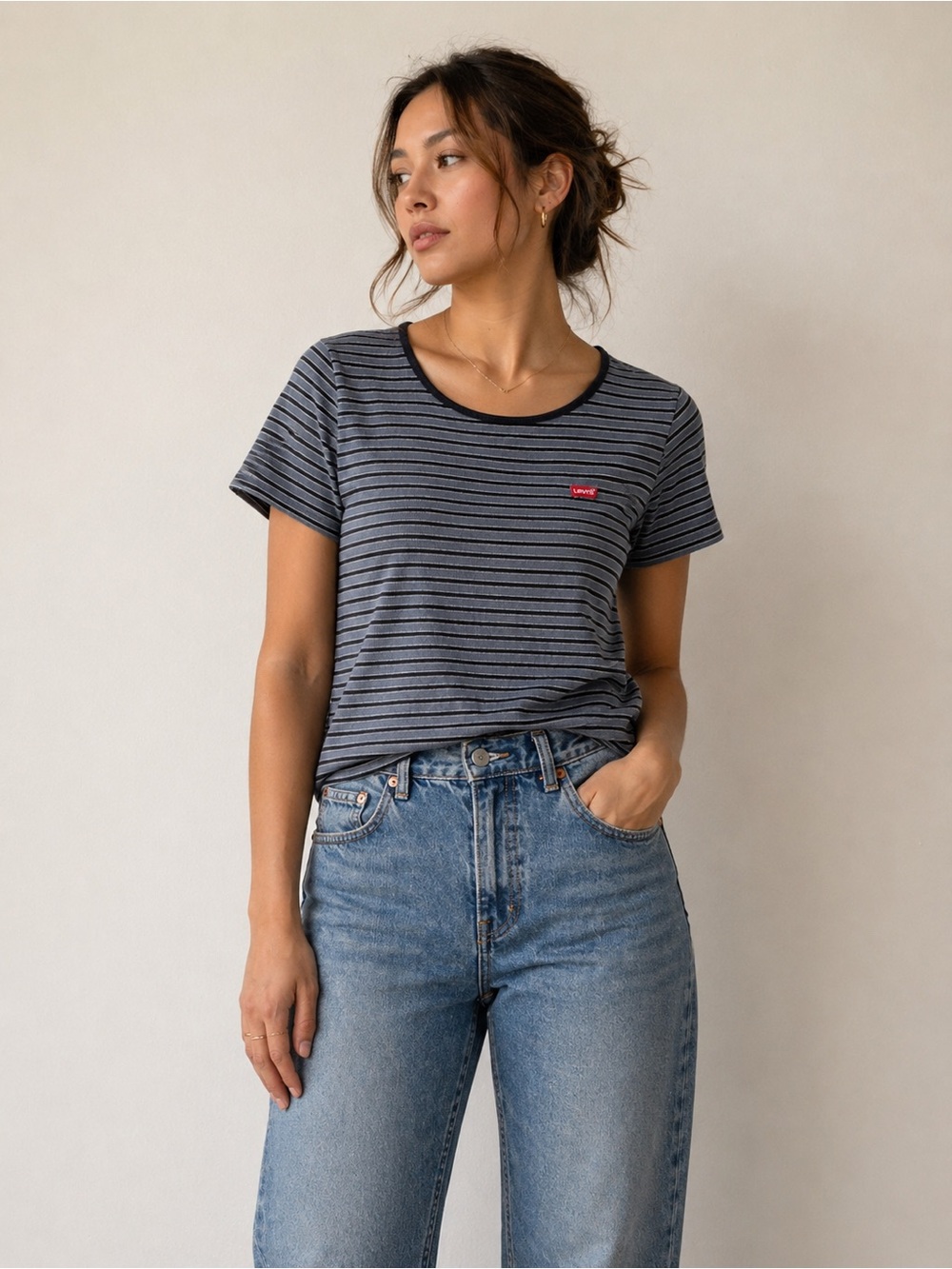 Levi's Women's Black & White Striped Crew Tee